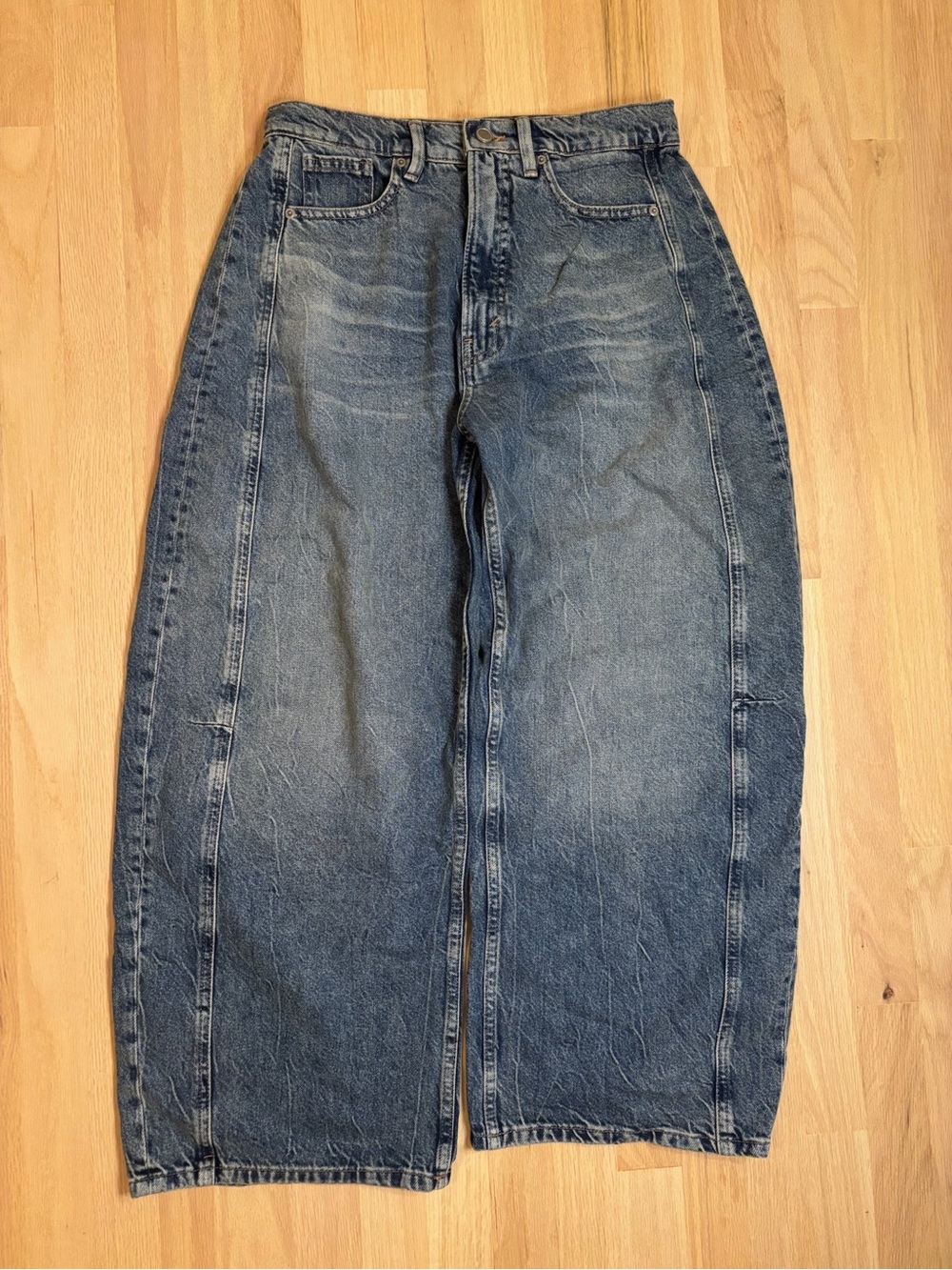 Good American Light Blue High-Rise Barrel Jeans